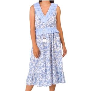Floral Sleeveless Cotton Dress with Ruffle Collar